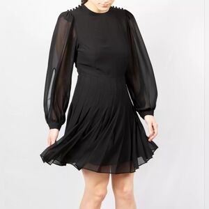 The Kooples Pleated Black Chiffon Dress Womens Size 3/ Medium Long Open Sleeve